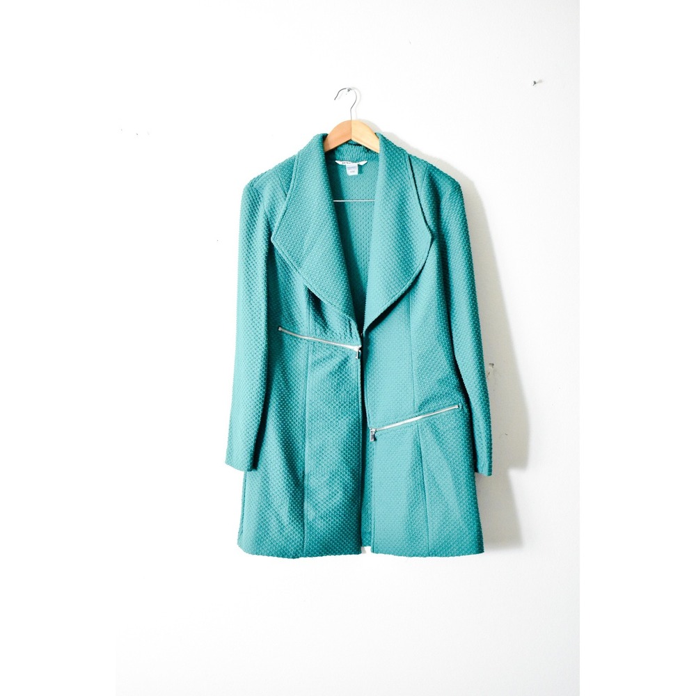 Nygard Jacket Women Medium Teal Textured Waffle Knit Asymmetrical Zip Coat